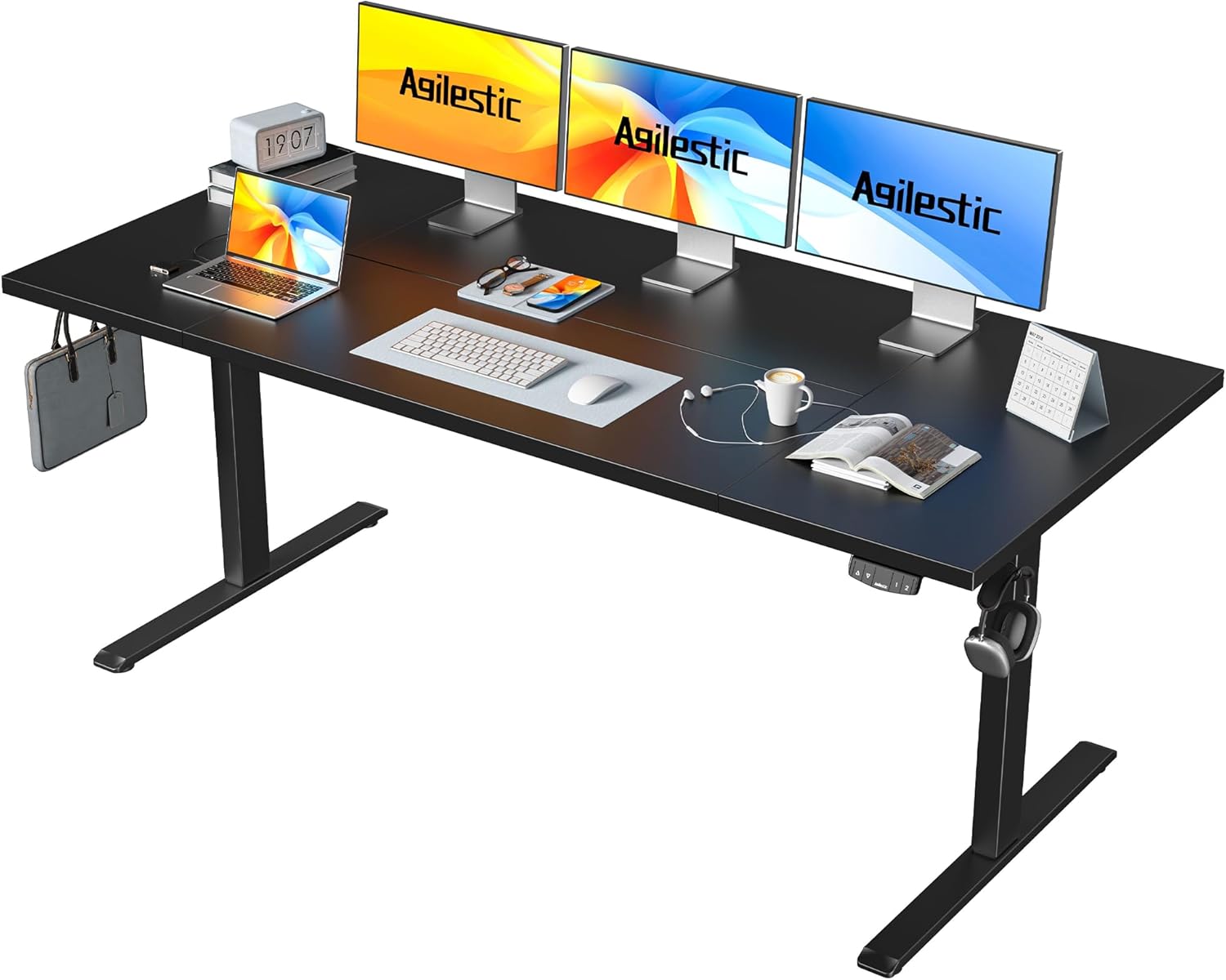Agilestic Höhenverstellbarer Schreibtisch 180 x 80 cm, Stabiler Schreibtisch Höhenverstellbar Elektrisch mit Memory-Handsteuerung, Ergonomischer Steh-Sitz Tisch Computertisch, Schwarz
