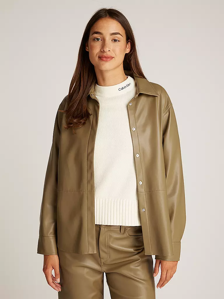 CALVIN KLEIN JEANS Overshirt in Lederoptik olive
