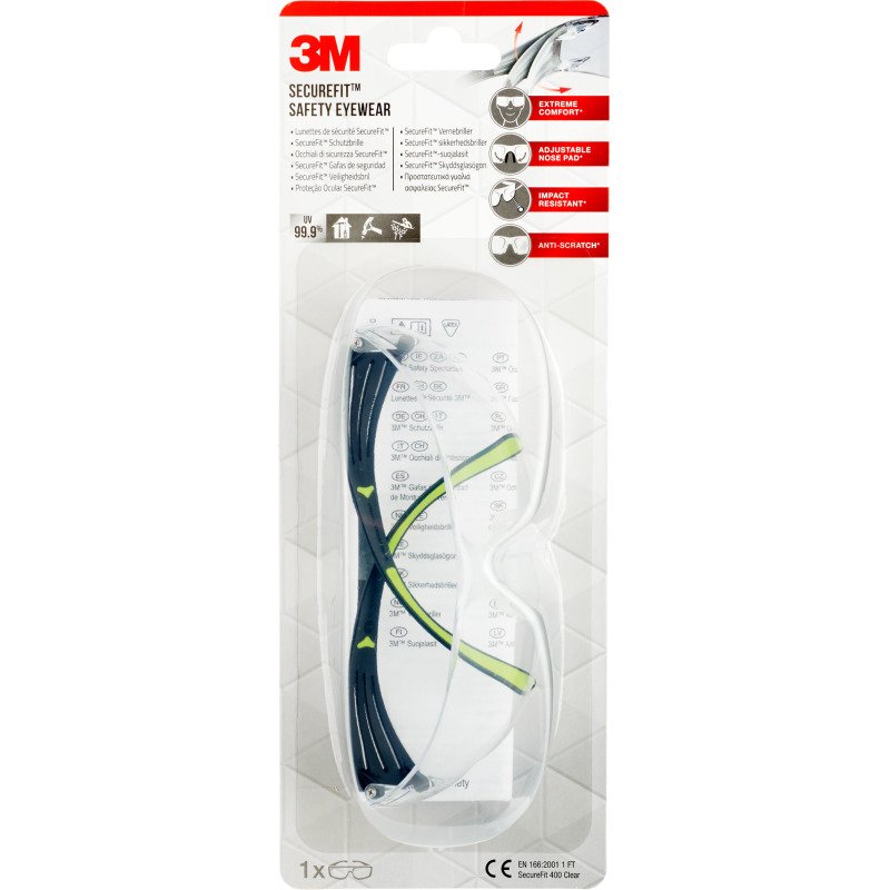 Lunettes de protection 3M SecureFit SF400C, verre transparent