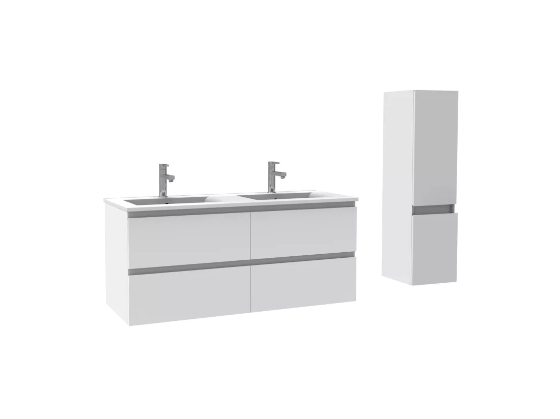 Ensemble muebles Salle De Bain 120cm double vasque Blanc meuble avec colonne ceramique - Aica