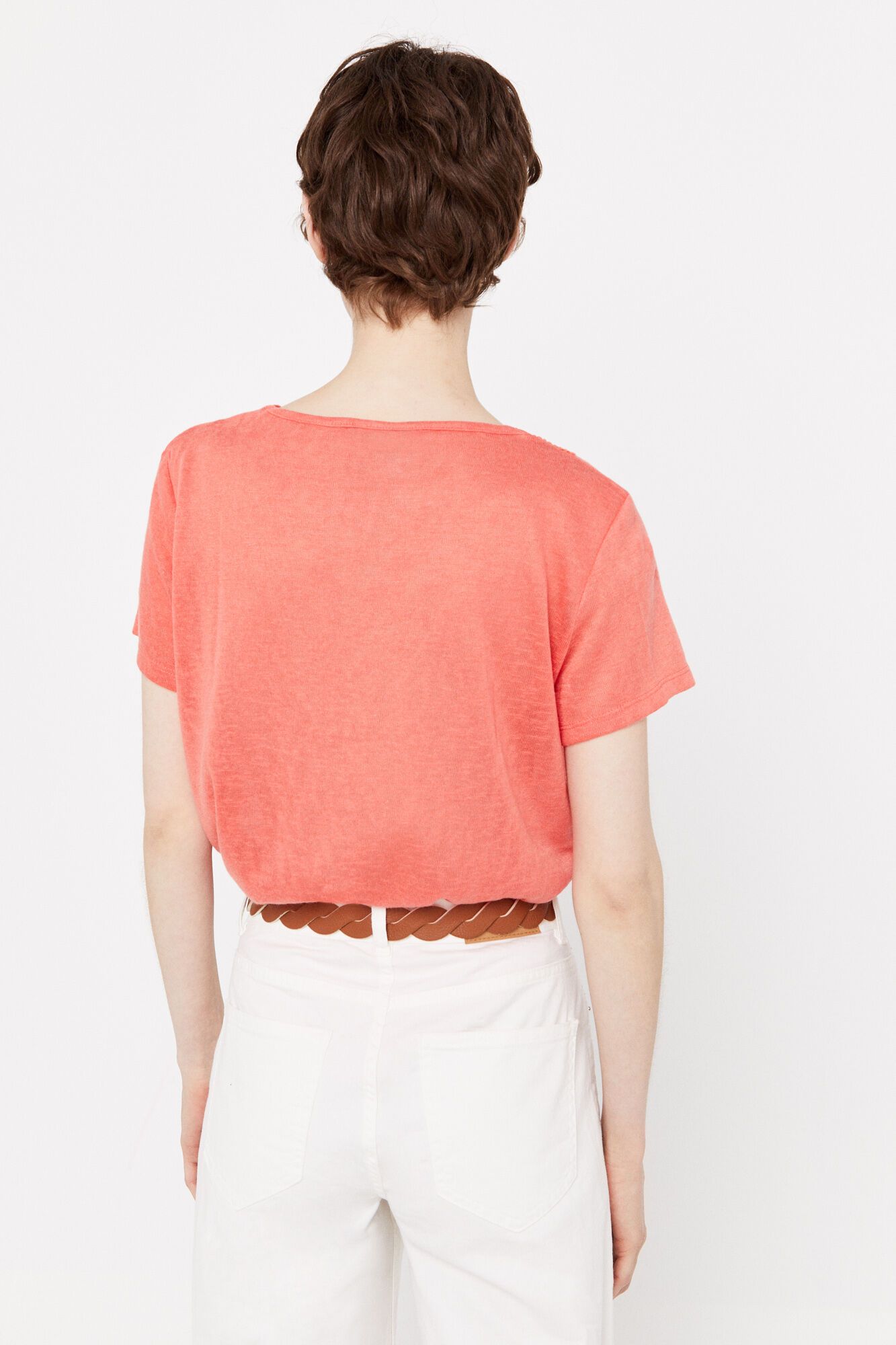 Camiseta com efeito linho - Coral