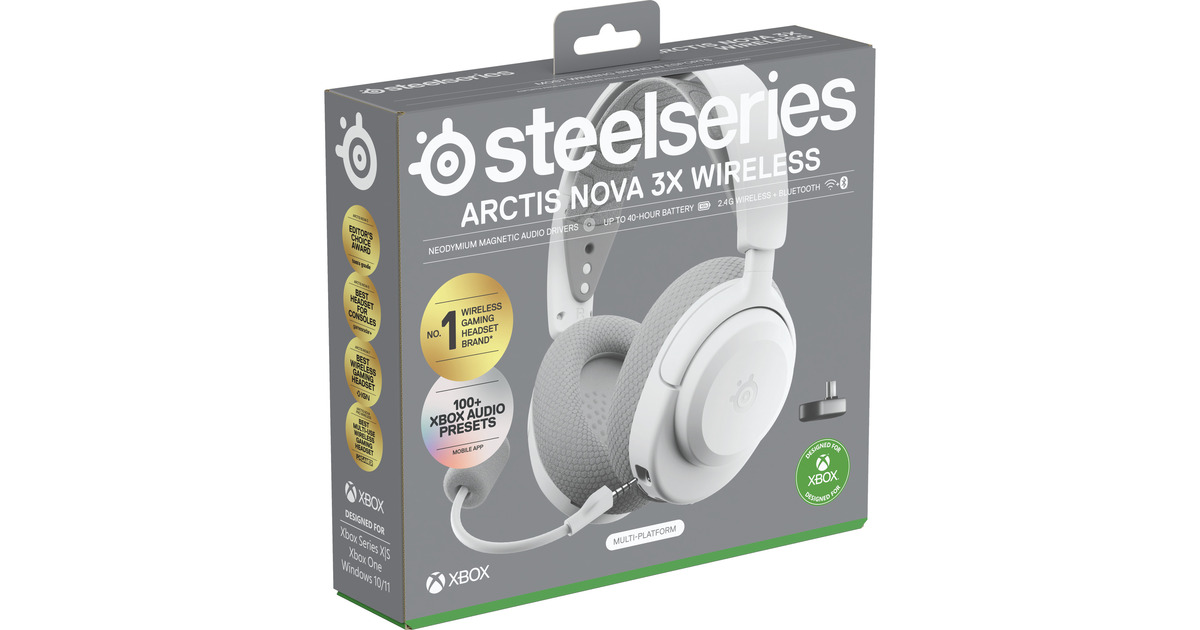 SteelSeriesArctis Nova 3X Wireless over-ear gaming headset  (Wit, 2.4 GHz / Bluetooth 5.3, Pc, Xbox Series X|S, Xbox One, Switch)