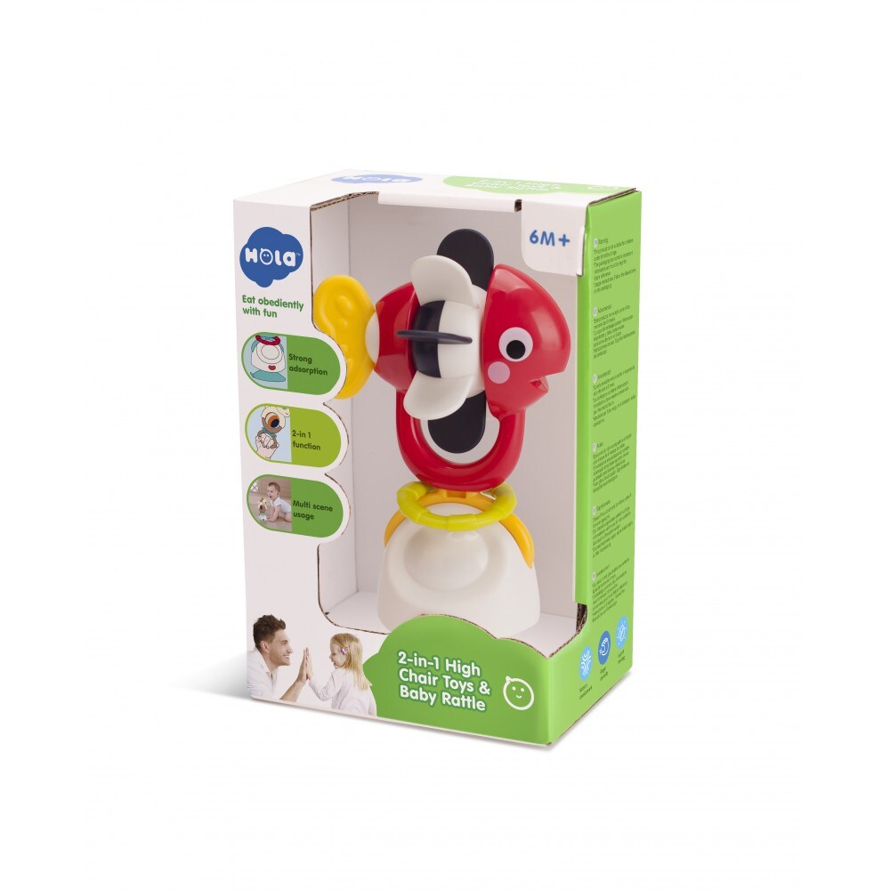 Moni Babyrassel 2 in 1, Hochstuhlspielzeug, Saugnapf, Greifling, ab 6 Monate rot