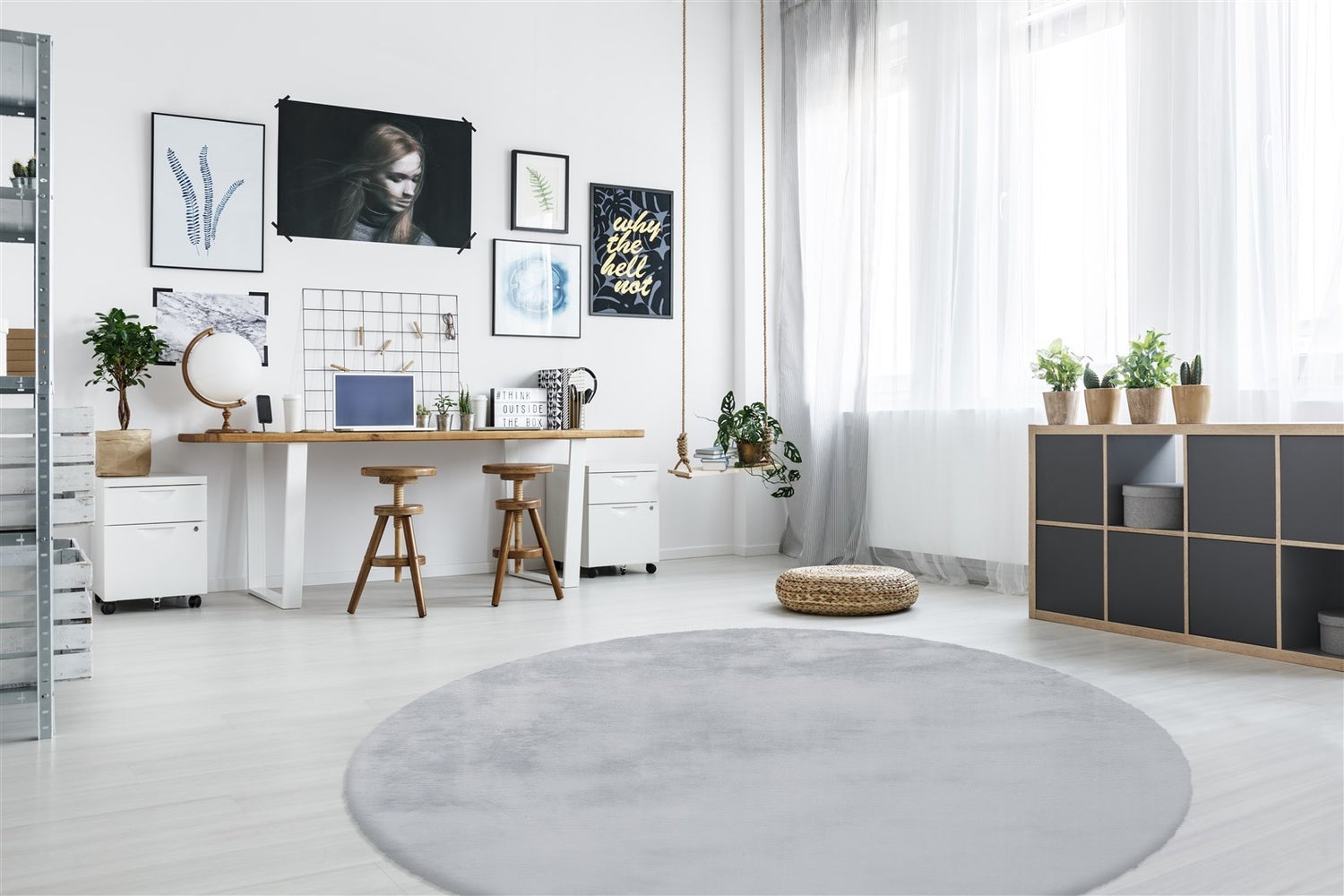 Hoogpolig tapijt Divinia Grijs / Blauw 35 mm Effen kleur Ø 160 cm
