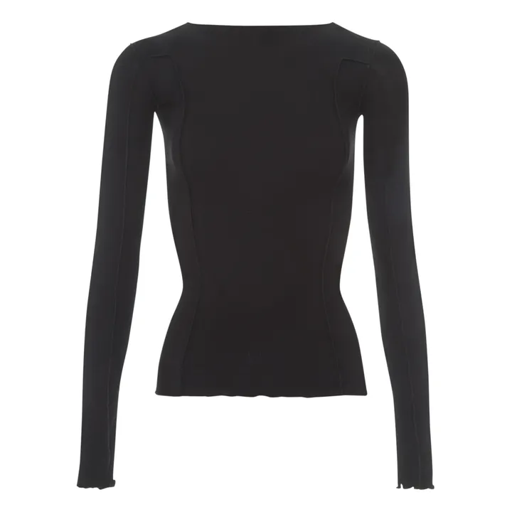 Baserange T-shirt Côtelé Manches Longues Omato Coton Bio | Noir