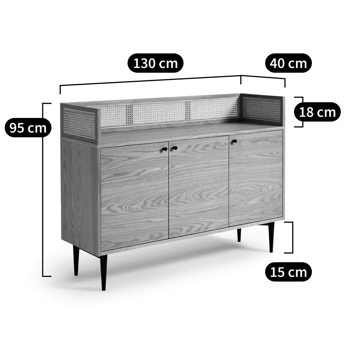 LA REDOUTE INTERIEURS<br>Buffet em carvalho e rattan, Noya