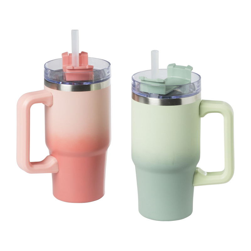 Drinkbeker thermo met draaideksel - roze - 600 ml