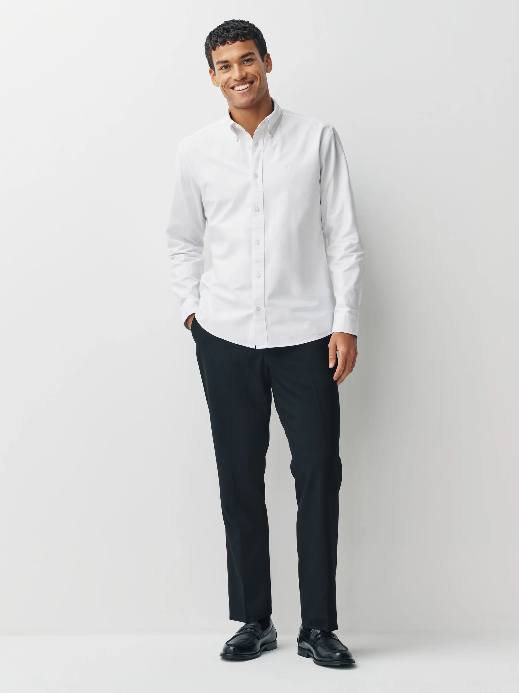 Wit - Slim Fit - Oxford-hemd met lange mouwen