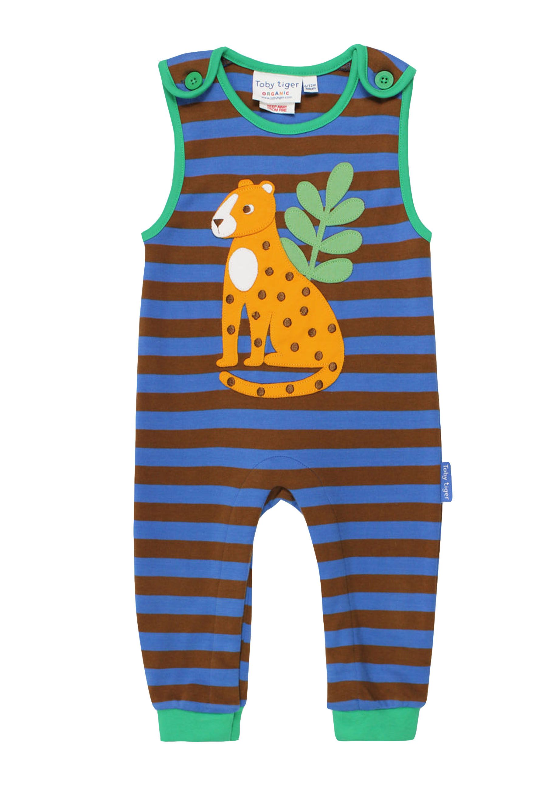 Toby Tiger Strampler, mit Trägern und Leopard Applikation