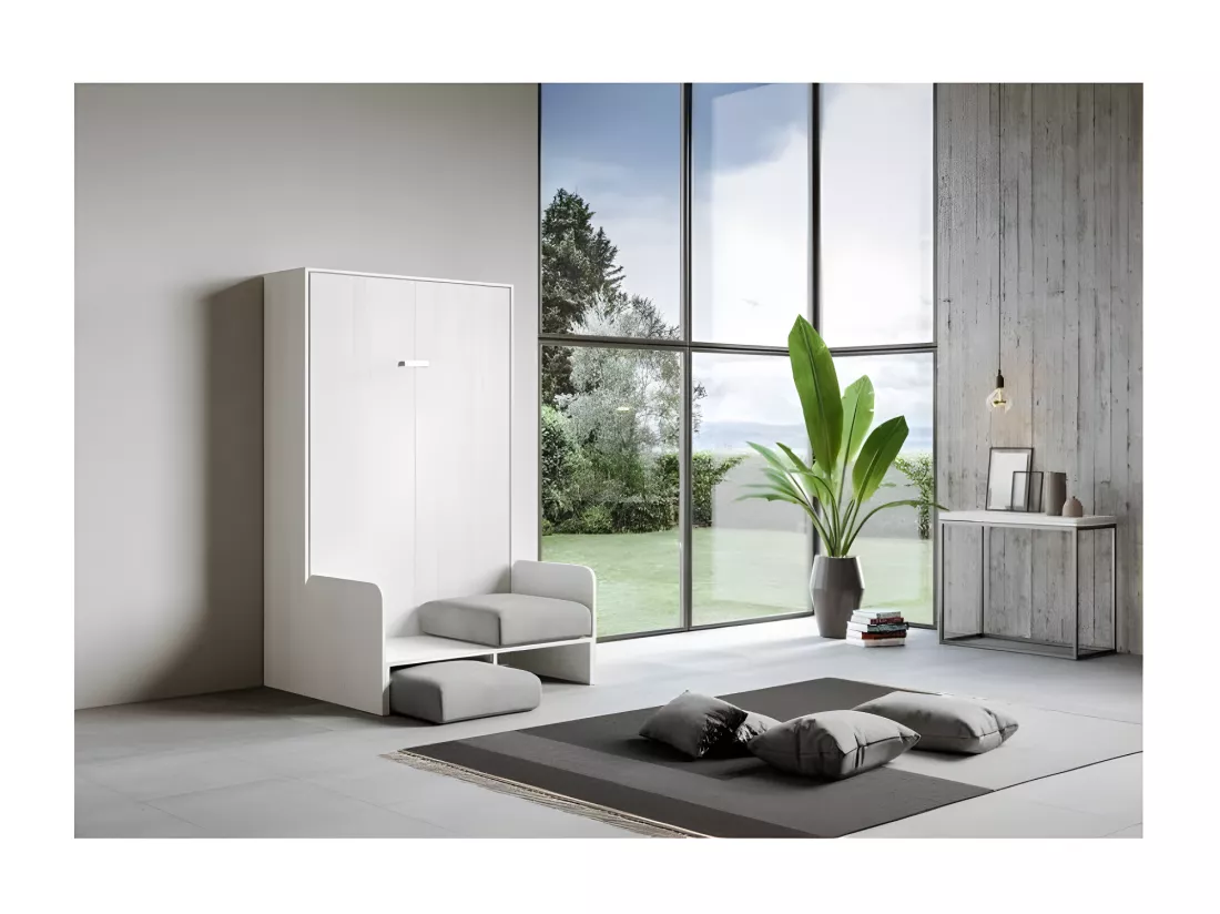 Lit escamotable vertical blanc avec canapé tissu Bounto 160x190 de tissu-Canapé 17