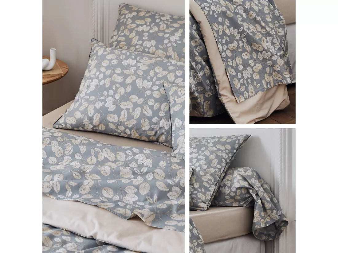 Taie de traversin 200x43 cm en percale coton LISON gris