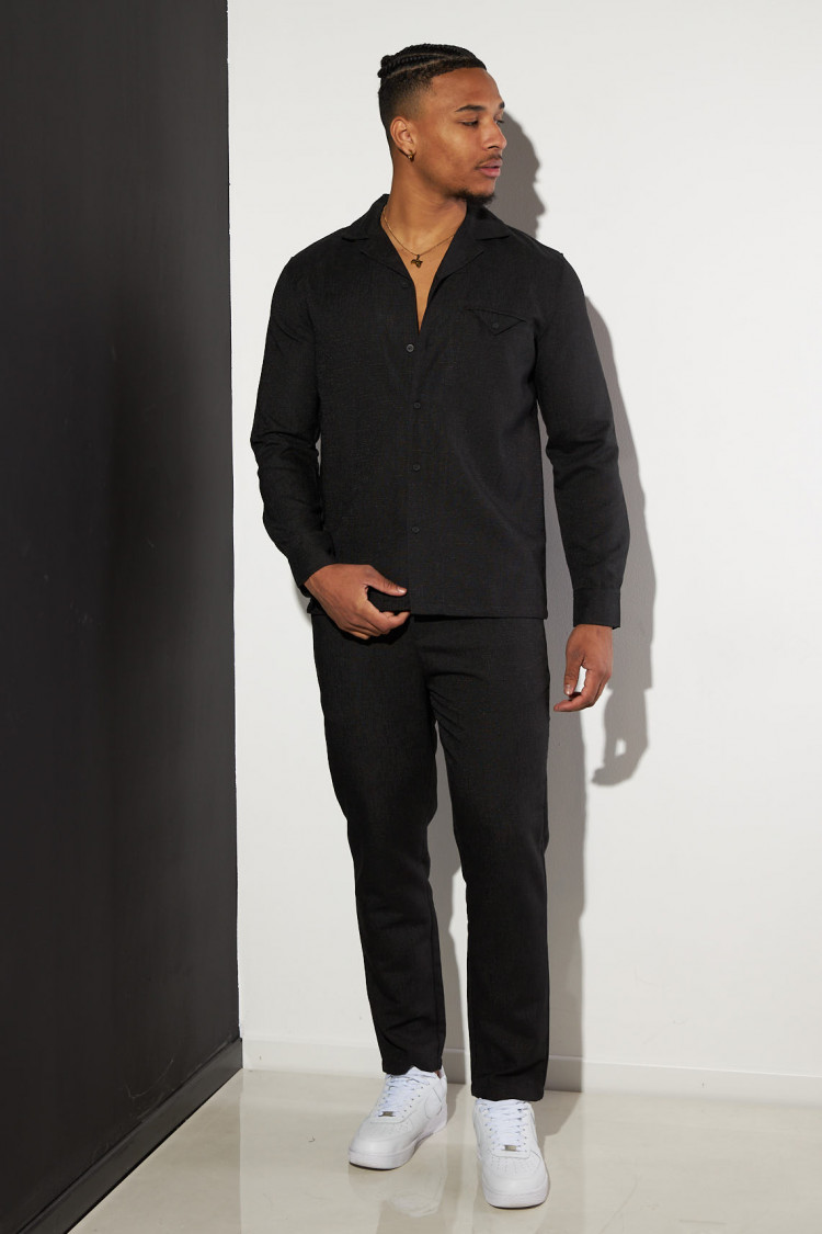 Ensemble 2 pièces chemise + pantalon chiné noir