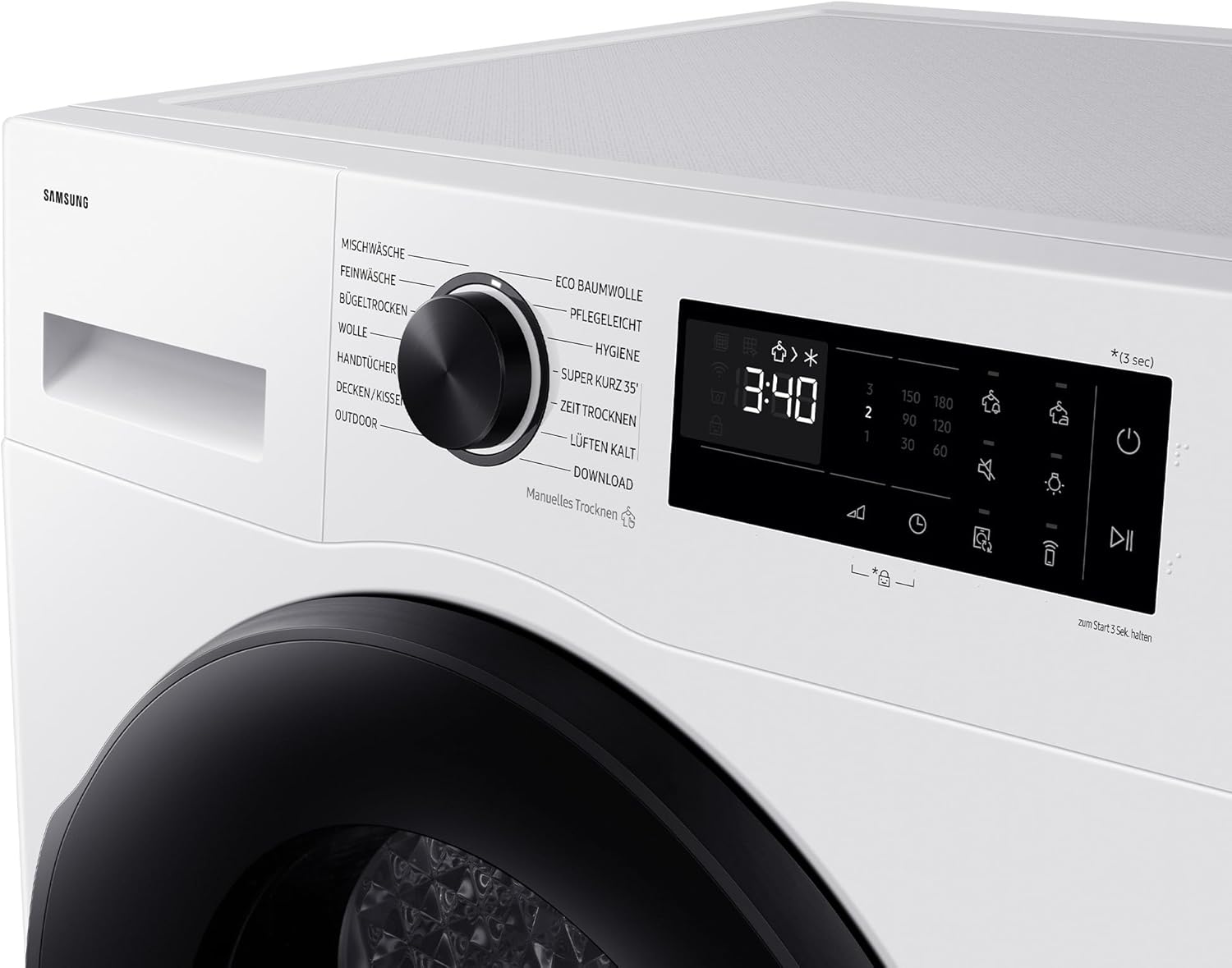 Samsung DV91DG52A0AEEG Wärmepumpentrockner, 9 kg, EEK: C, AI Wäschetrockner mit WiFi-SmartThings-App, LED-Display, Hygiene-Programm, Air Refresh, Knitterschutz, Weiß