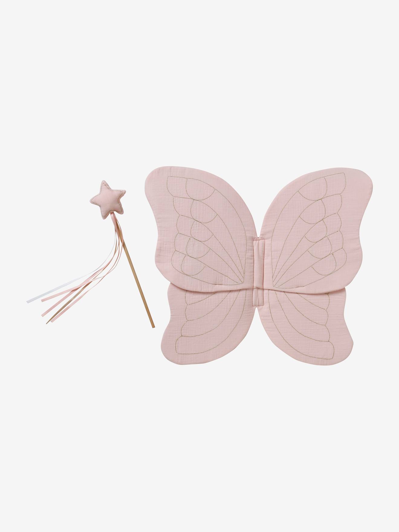 Asas de borboleta em chiffon de algodão + varinha mágica rosa