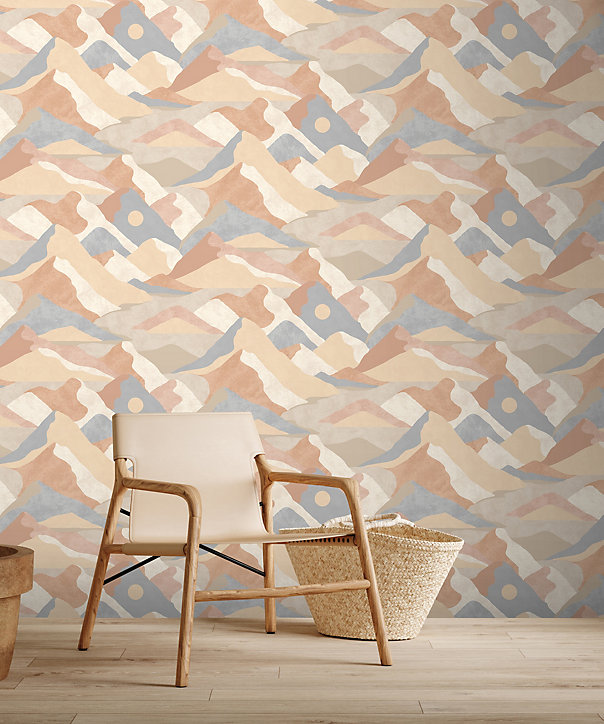 Papier peint vinyle intissé Hills GoodHome rose et bleu L.10m x l.53cm