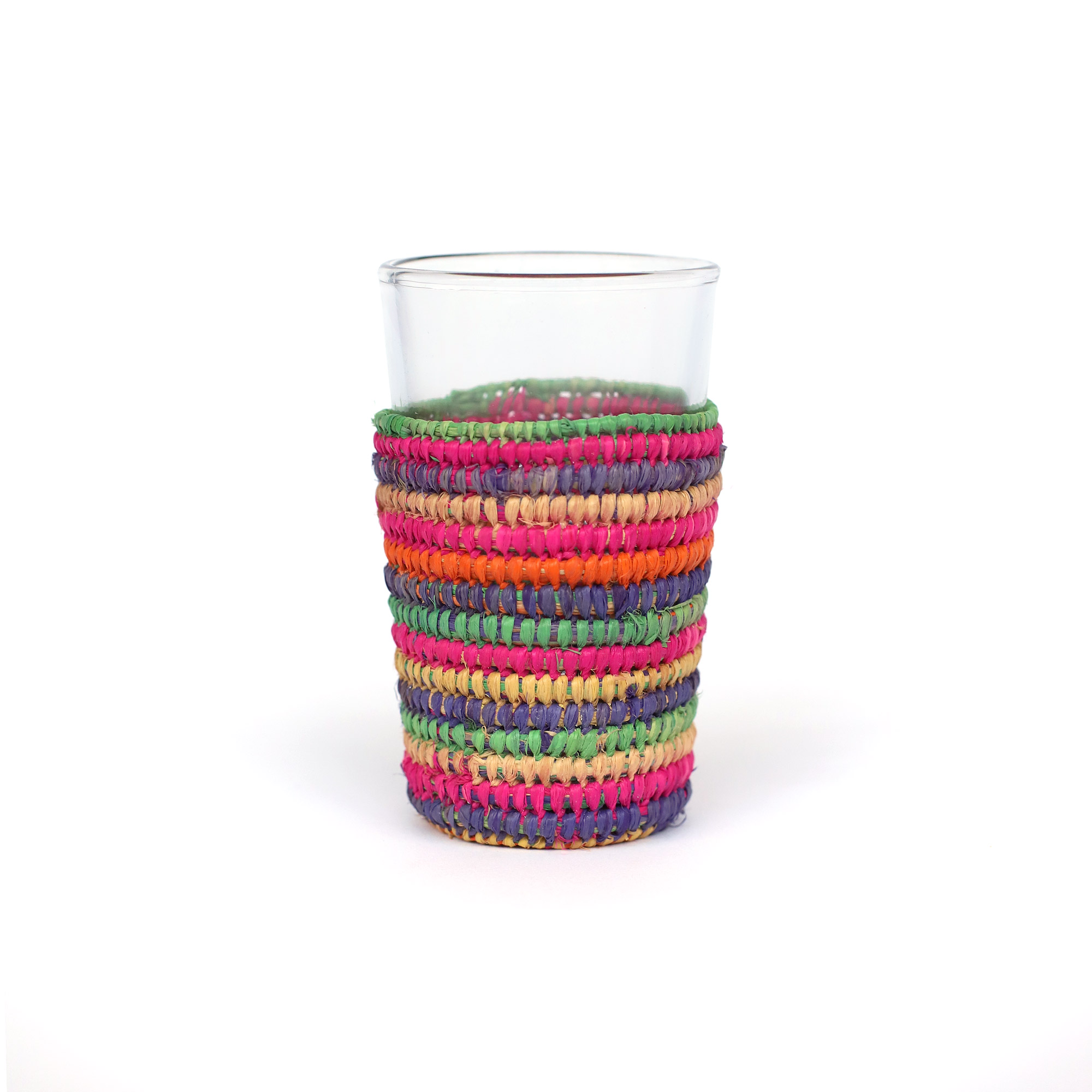 Teeglas mit Bast, multicolor, Ø 5 cm, H 8,5 cm zu 5,80