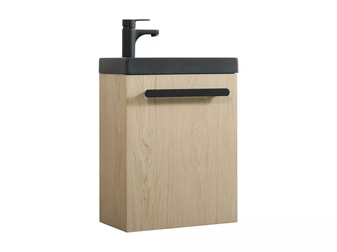 Meuble lave-mains décor chêne vasque noire NEVADA