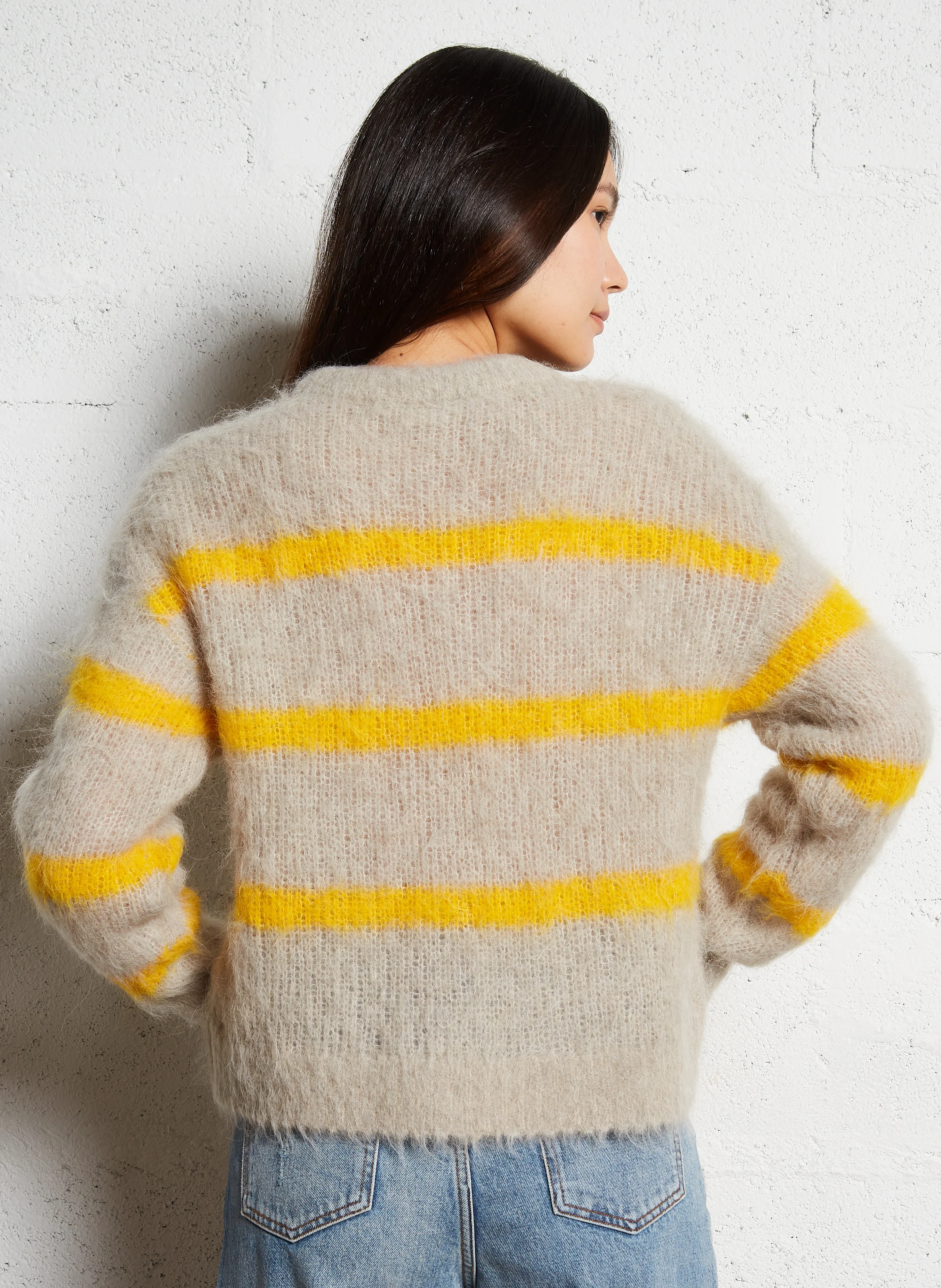 BYMI - Pull rayé en laine mélangée | Gris