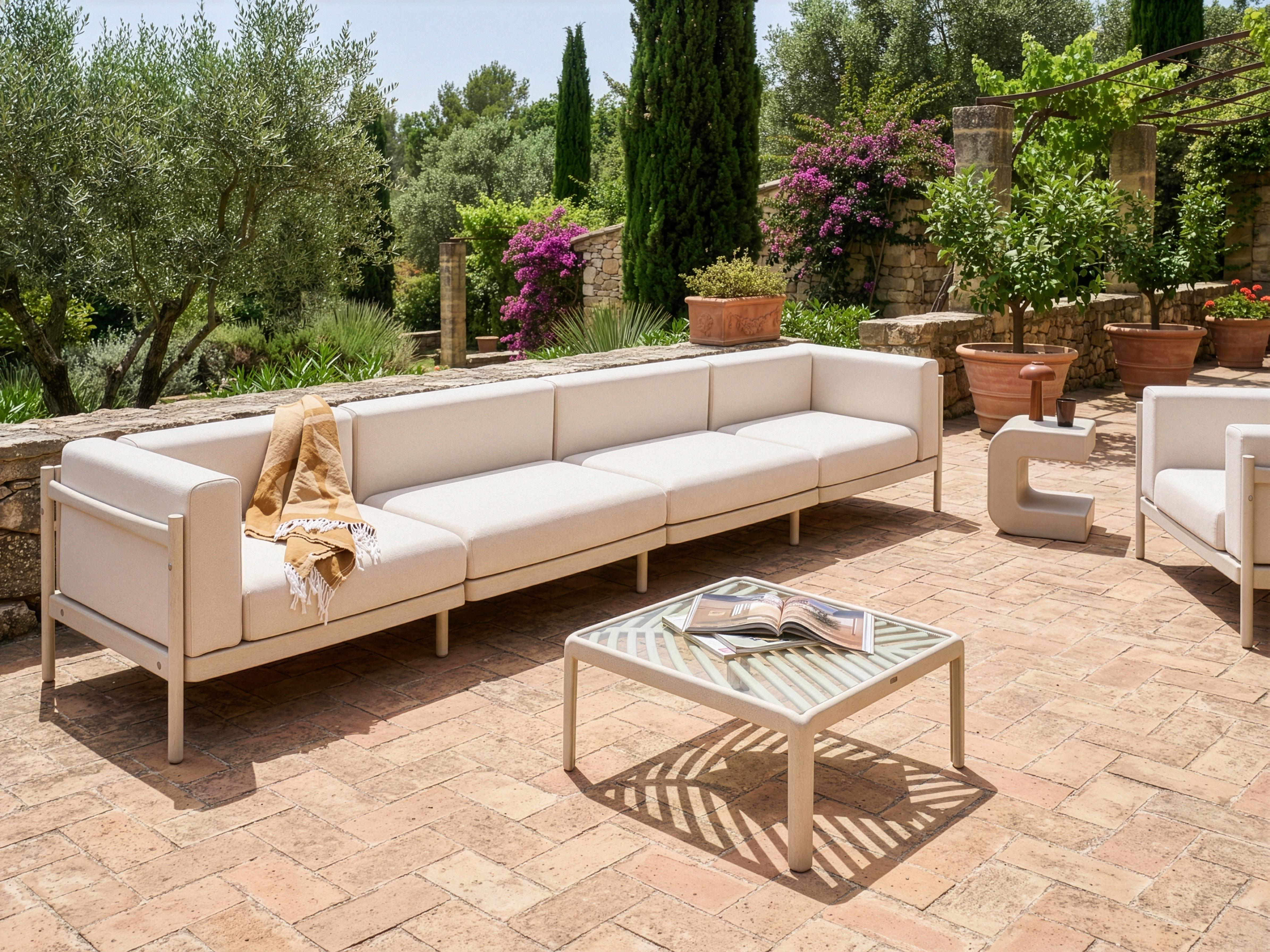 Tuin loungebank 4-zits FERRETTI Lichtbeige