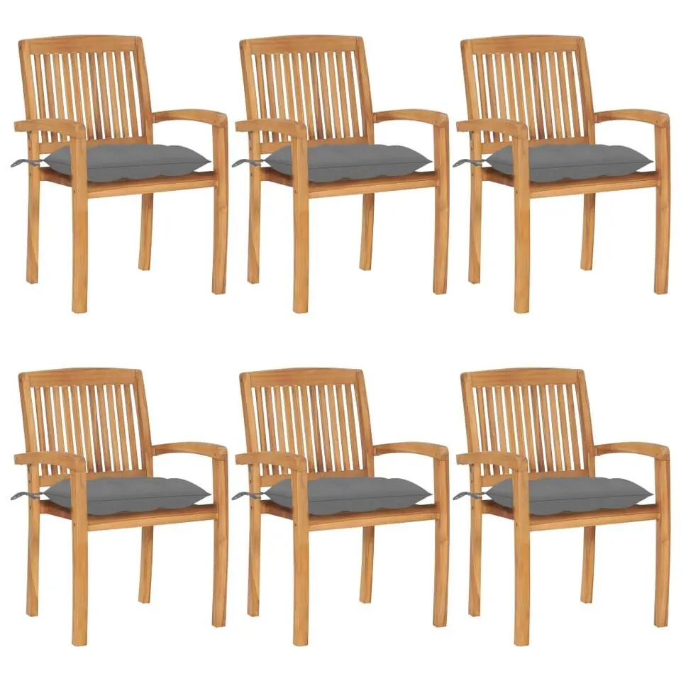 vidaXL - Tuinstoelen met kussens - Stapelbaar - Massief teakhout - 6 stuks