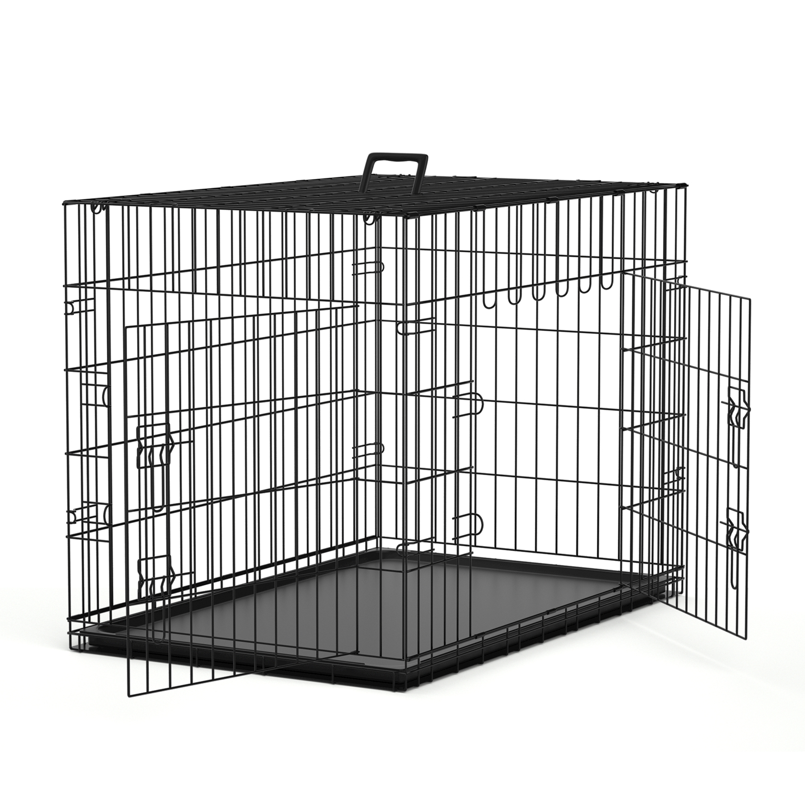 Nobleza - Gaiola de Metal para Cães, 107x69x75,5cm, com 2 Portas, Bandeja de Base em Plástico Resistente a Mordidas e Alça para Transporte - Preta