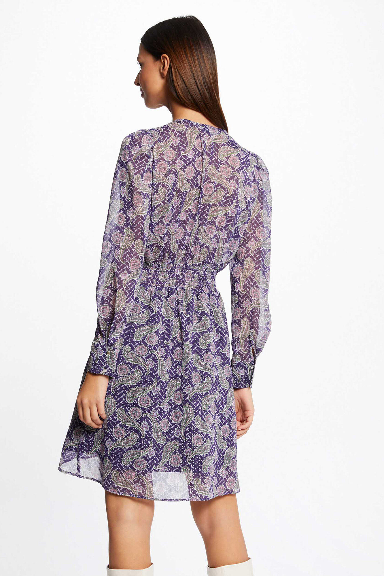 Vestido evasê com estampa paisley - Roxo