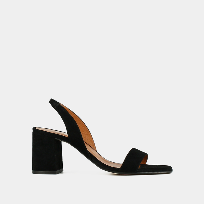Sandales à talons et bouts carrés  en velours noir