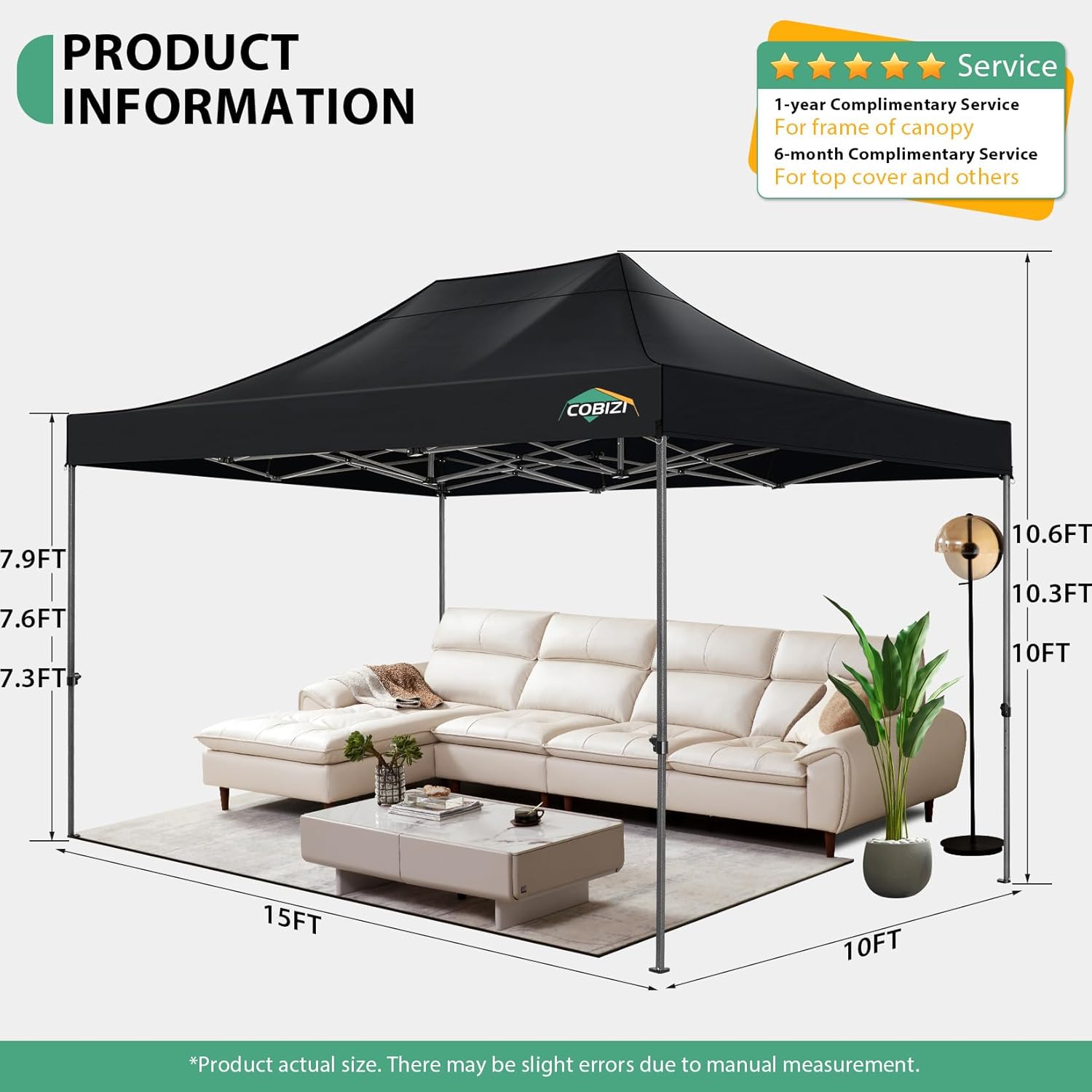 COBIZI Faltpavillon Pavillon 3x4.5 Wasserdicht Stabil, Outdoor Faltbar Garten Pavillon UV Schutz 50+, Partyzelt mit 4 Seitenteilen, Schwarz