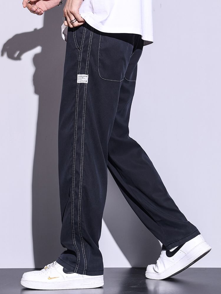 Denimic - Gewassen rechte jeans met trekkoordtaille