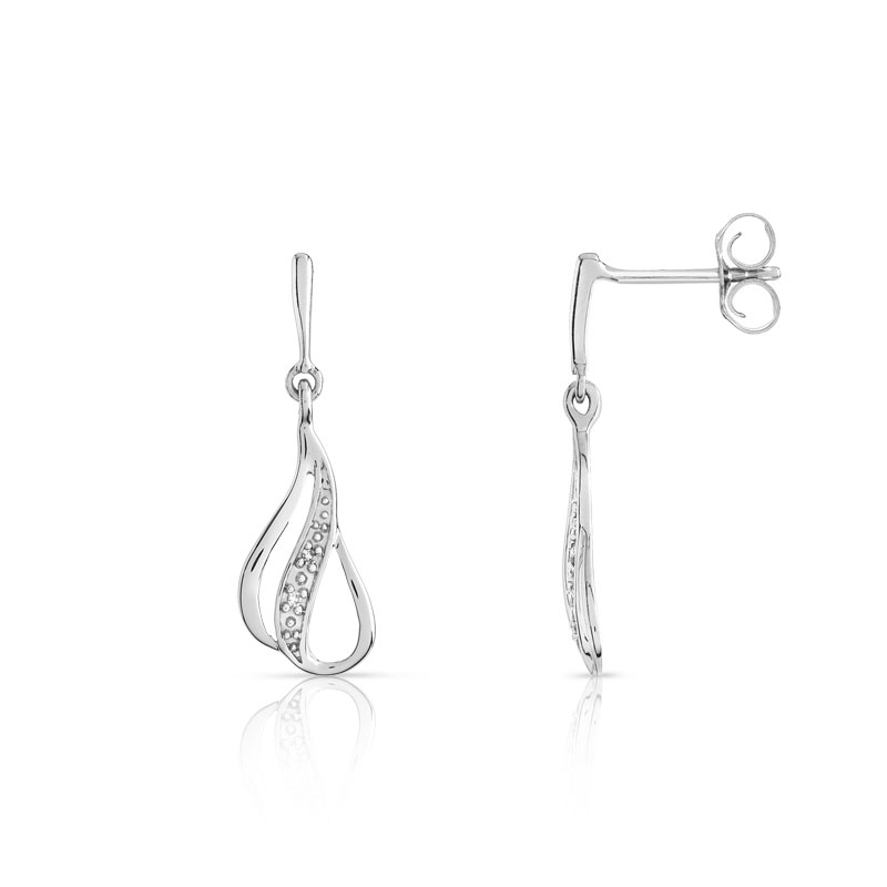 Boucles d'oreilles or 375 blanc pendants diamants