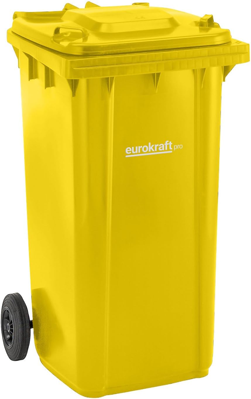 eurokraft | Mülltonne aus Kunststoff DIN EN 840 | Volumen 240 l | BxHxT 580 x 1100 x 740 mm | gelb