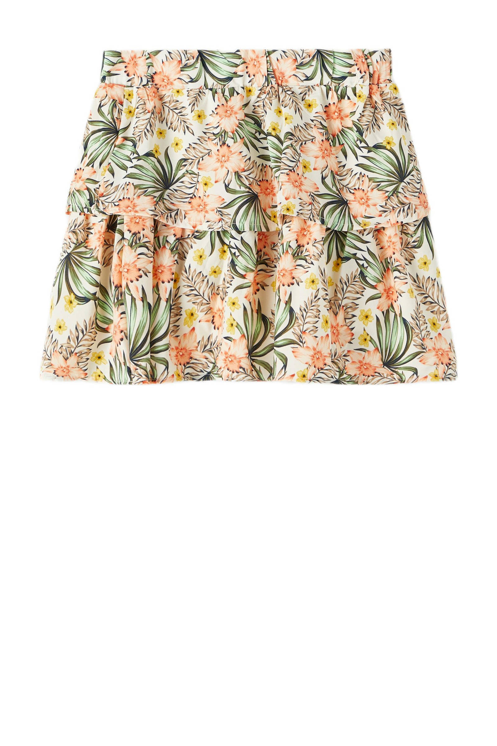 NAME IT gebloemde rok NKFVINAYA van polyester beige/zalm/groen