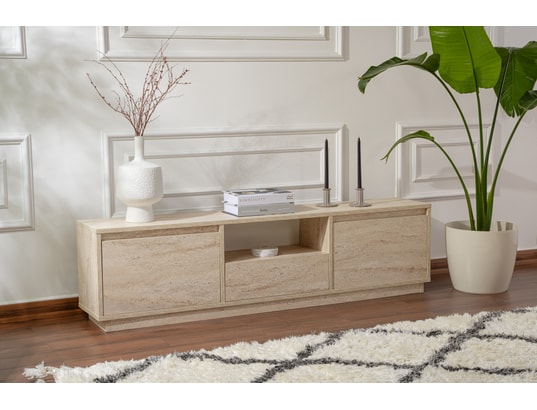 CONCEPT1 - Meuble TV Vanguard - Travertin 160 x 42 x 29,5