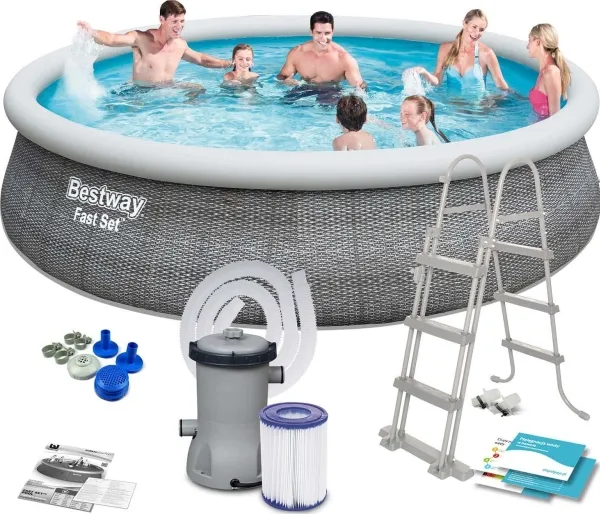 Bestway 57372, 12362 L, Oppustelig pool, Voksen & barn, Stige, Grå, 38,8 kg