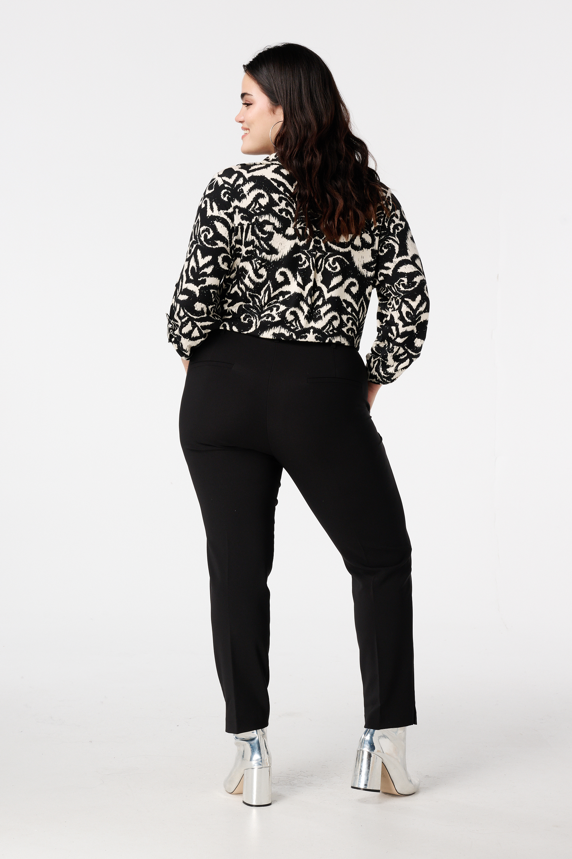 Straight leg pantalon met elastische taille Zwart