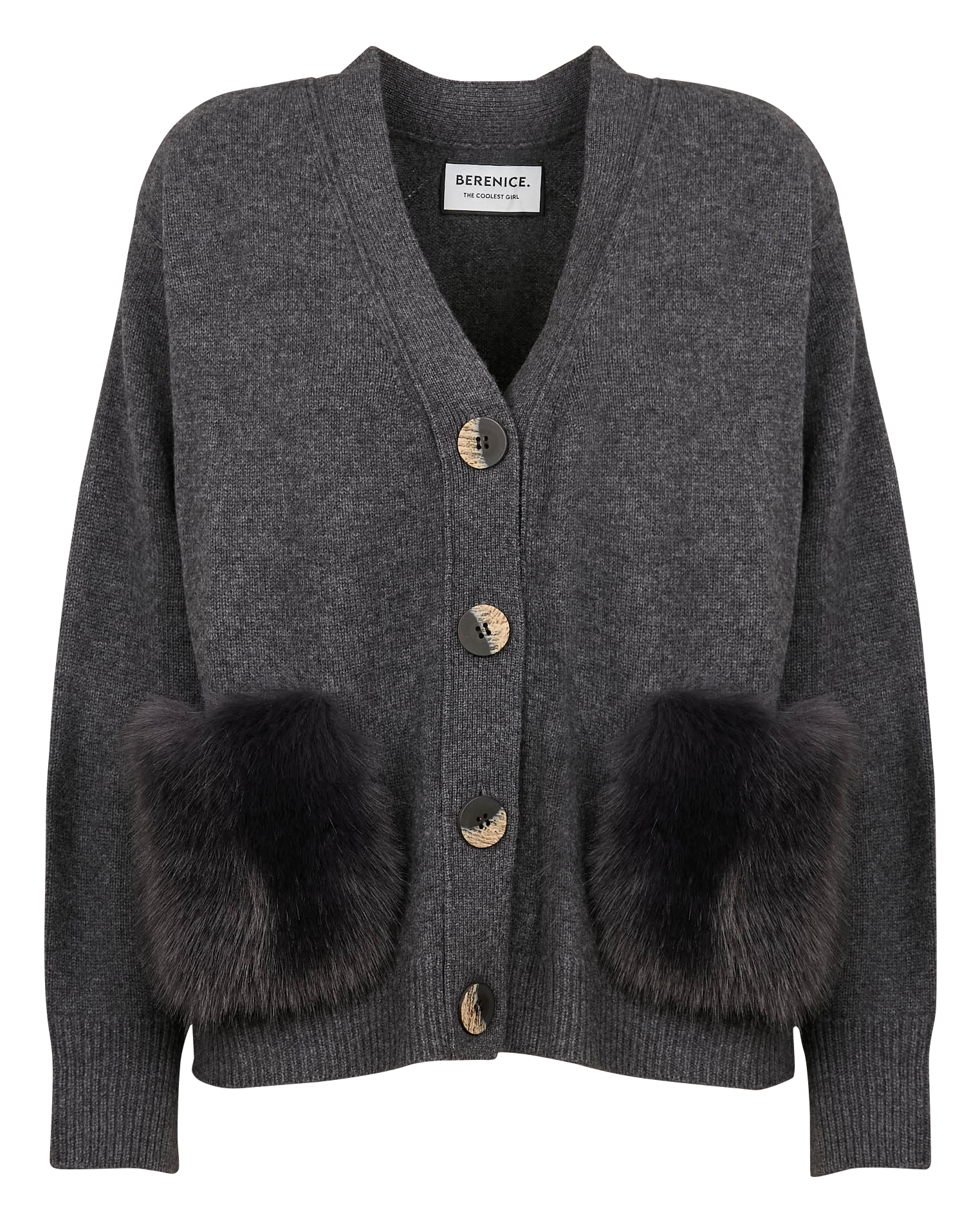 GREGORIA - Cardigan effet fourrure en laine et cachemire | Noir