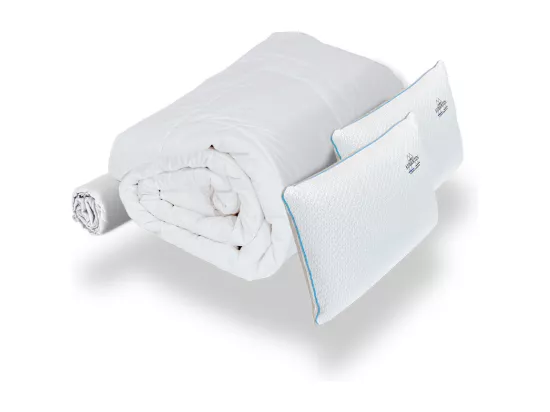 Ensemble 2 x Oreillers accueil mémoire de forme et couette et protège-matelas - 180x200cm