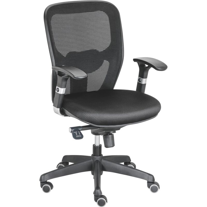 Chaise de bureau ANZIO - Dossier en maille avec accoudoirs- Soutien lombaire- Mécanisme synchrone- Pieds noir
