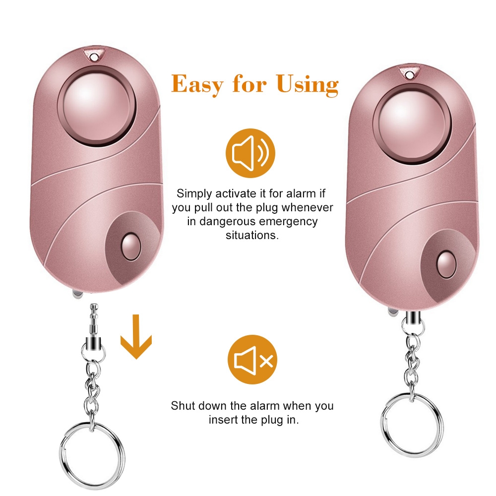 Mobiler Taschen Alarm (135db) Personen Alarmanlage Alarmsirene mit LED und Schlüssel Anhänger - Roségold