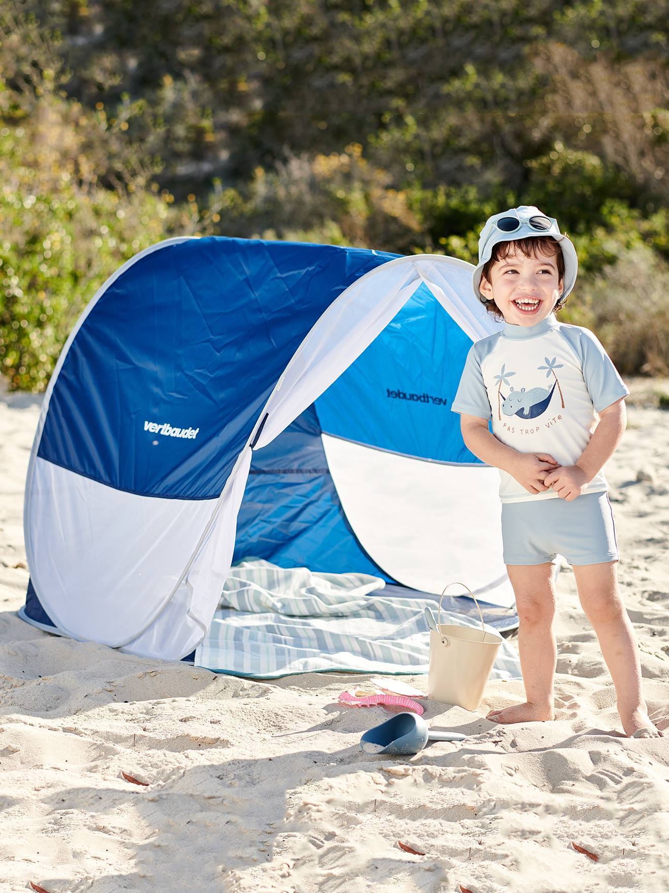 Tenda leve Vertbaudet com proteção UV, azul escuro liso