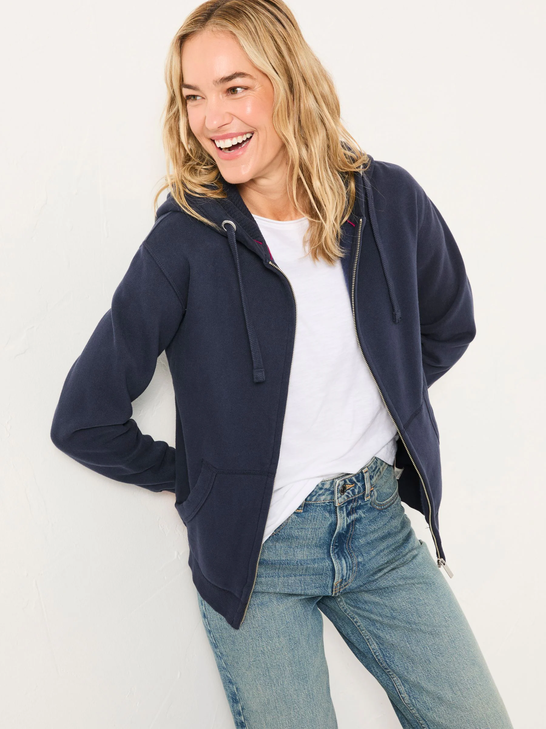 Marineblauw - FatFace hoodie met doorlopende rits