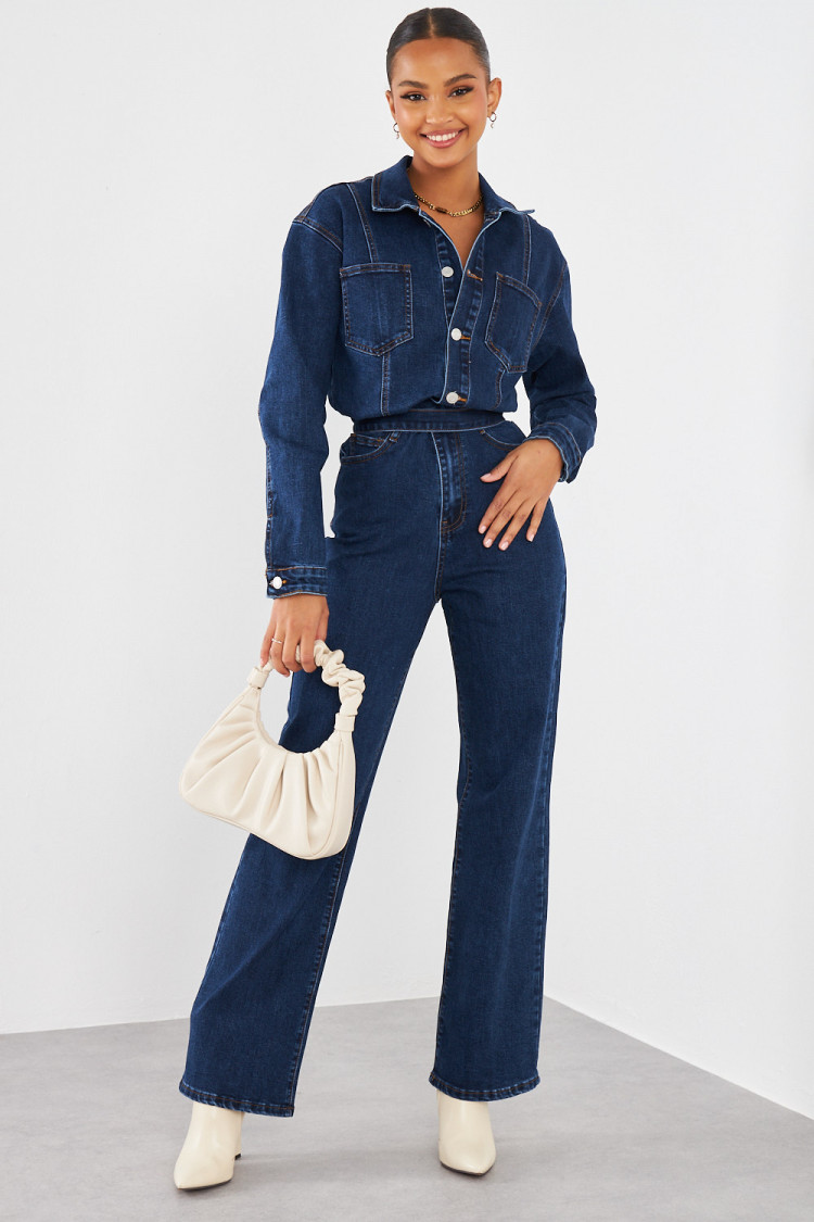 Combinaison pantalon en jean bleu foncé