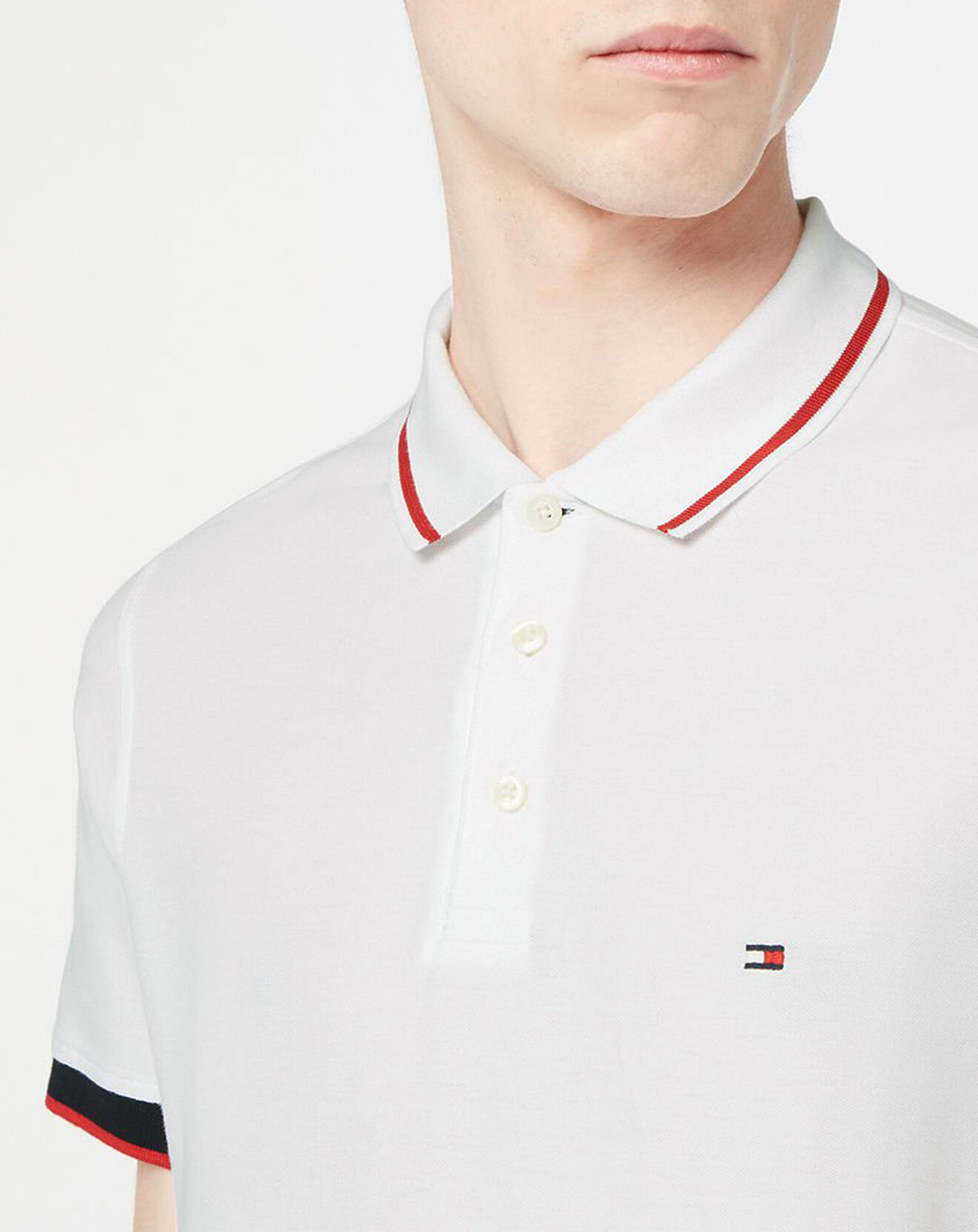 Tommy Hilfiger Polo Slim Rwb Placket Detail blanc