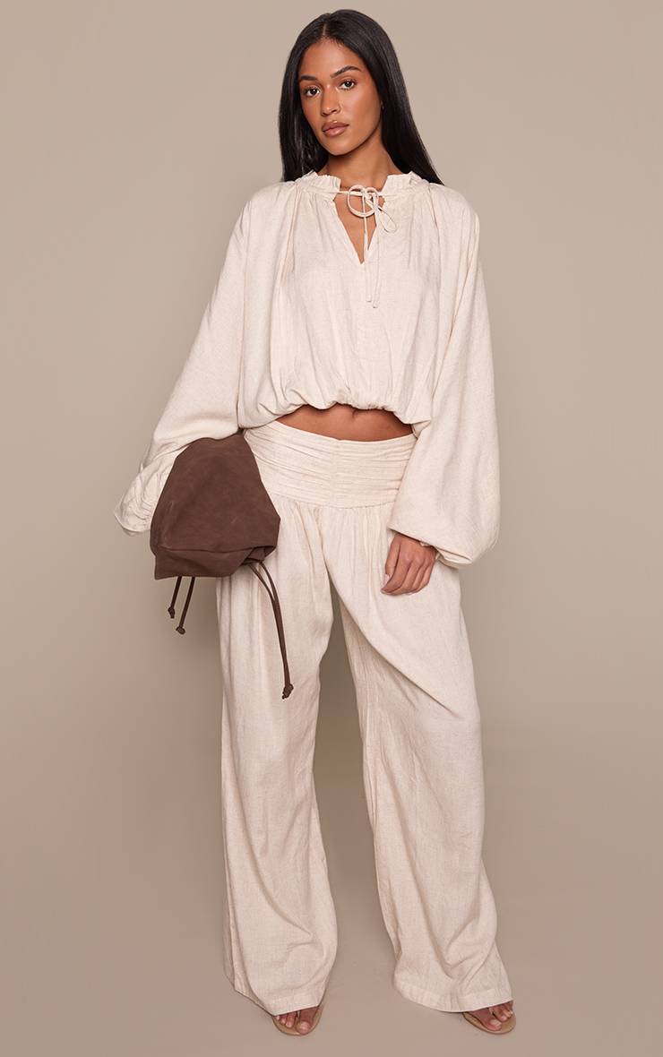 Beige Haut Coordonné Tall À Col Style Ballon En Lin