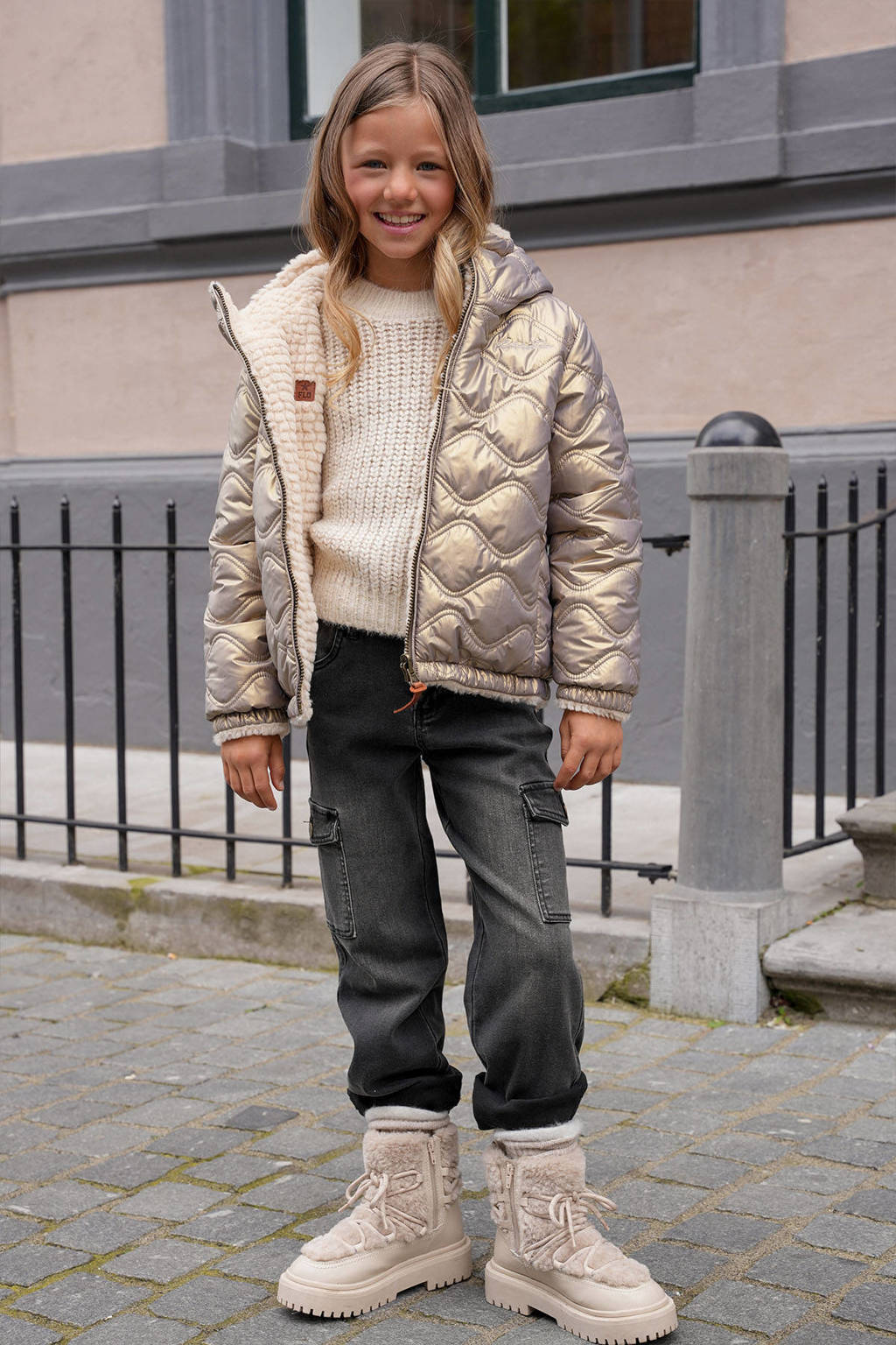 Like Flo metallic reversible gewatteerde winterjas Aimee beige/brons
