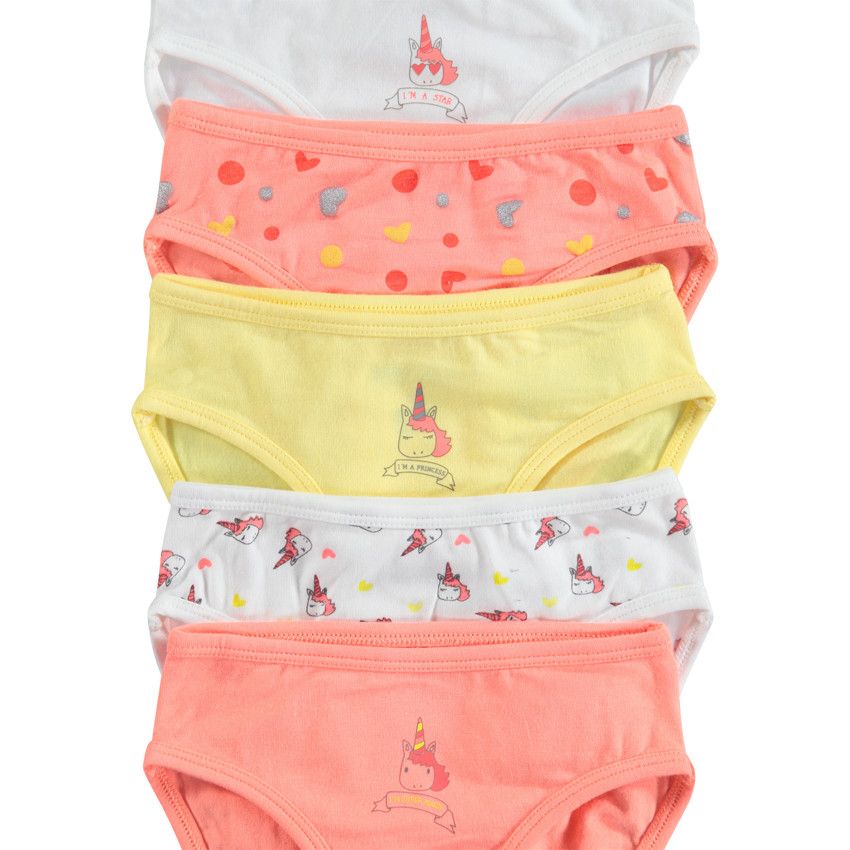 Lot de 5 culottes en coton avec licornes printées - Blanc
