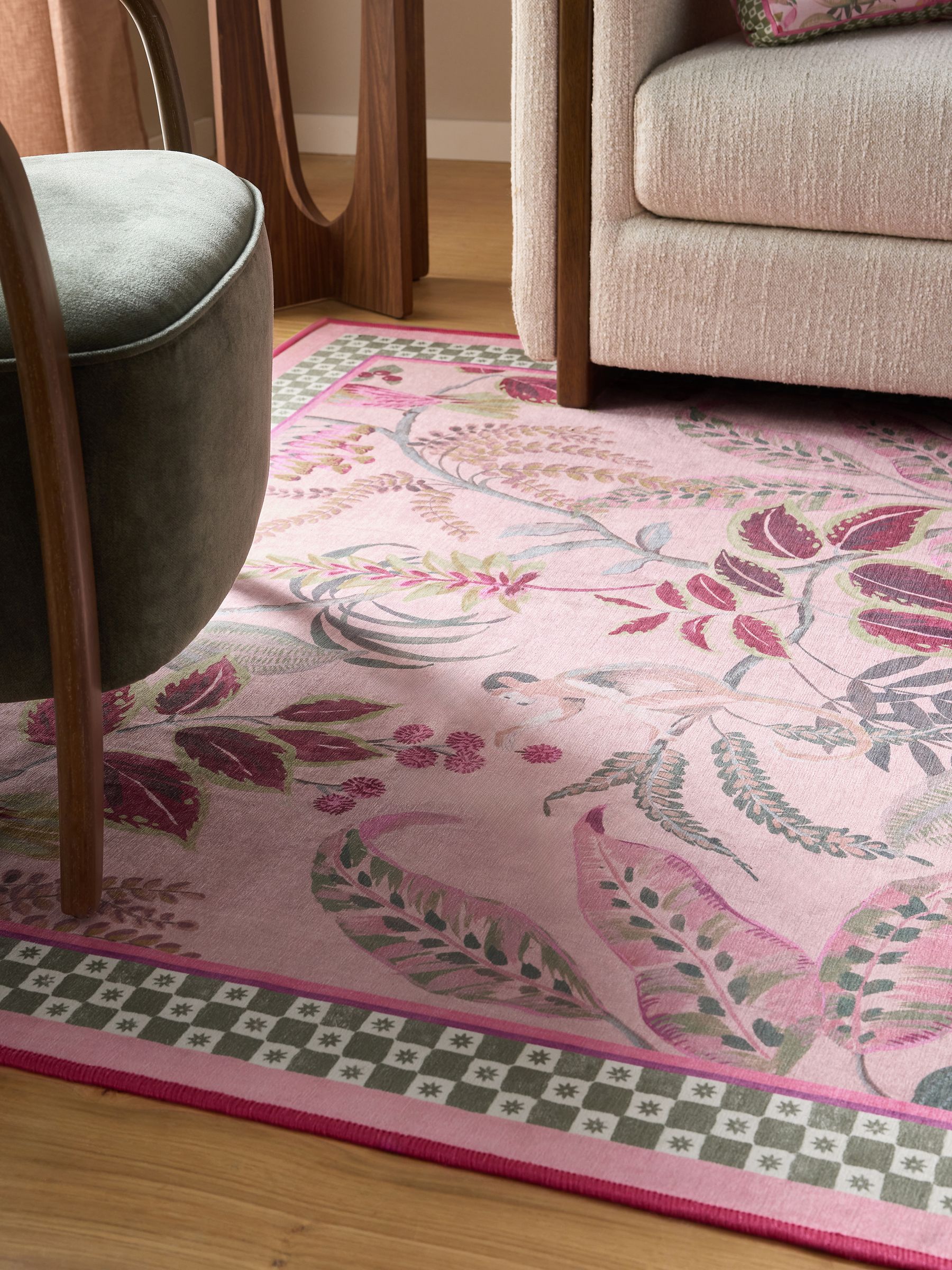 Wasbare loper met exotische aap en bloemen