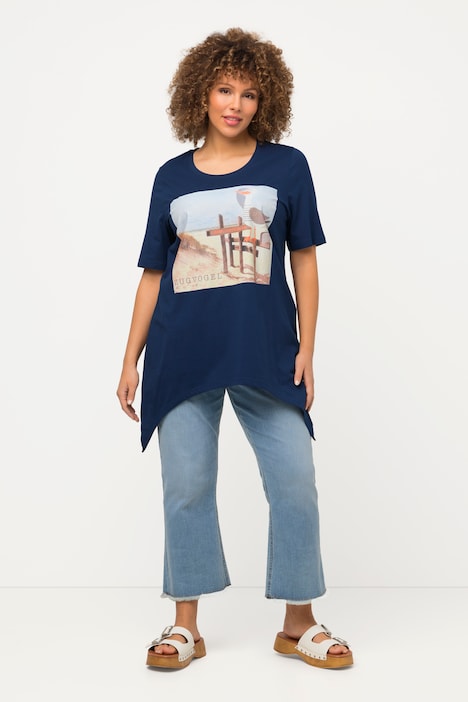 T-Shirt, Strand, A-Linie, Zipfelsaum, Rundhals, Halbarm