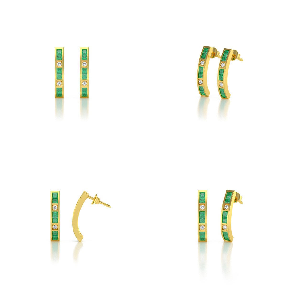 Boucles d'oreilles ADEN Or 585 Jaune Emeraude et Diamants 2.40grs