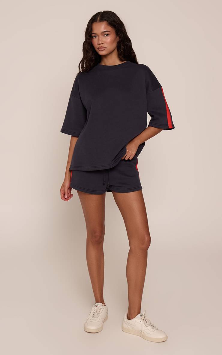 Bleu Marine T-shirt Sweat À Bandes Latérales